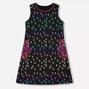 Deux Par Deux Black Printed Dress With Mesh Flower Pockets Size 6